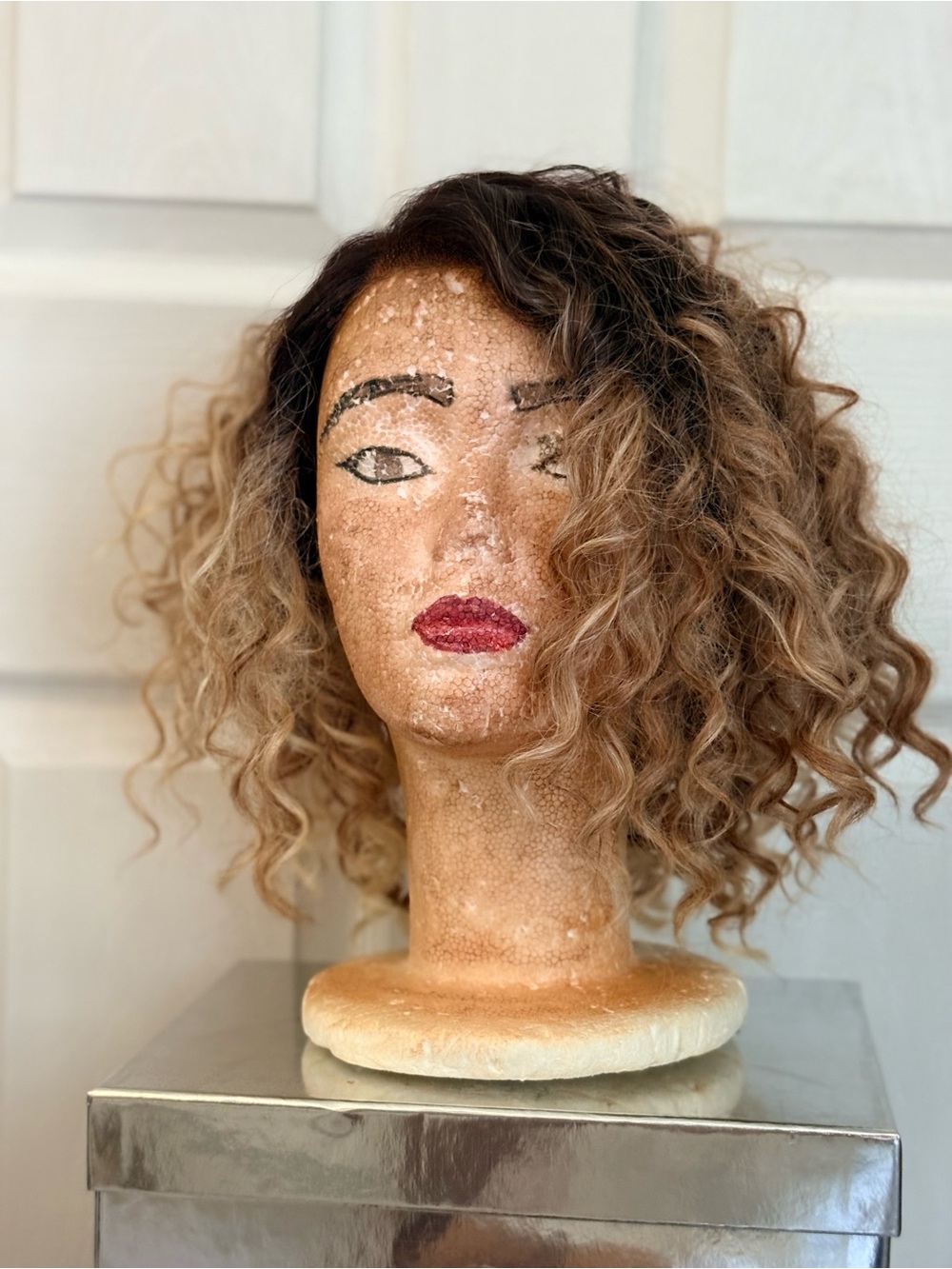 Women Hair Curly Ombre Bob Wig - Blonde Brown